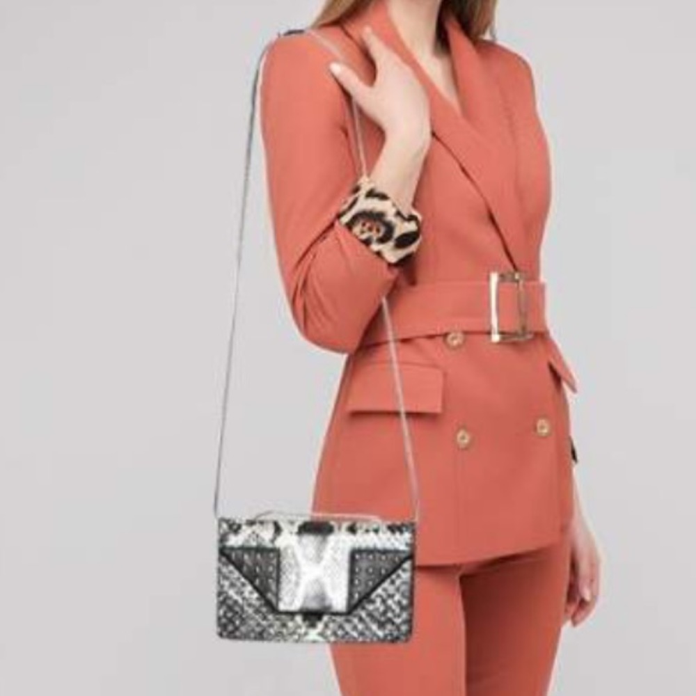 Saint Laurent Paris Black Studded Two Tone Python And Leather Betty Shoulder Bag - Picture 5 of 12